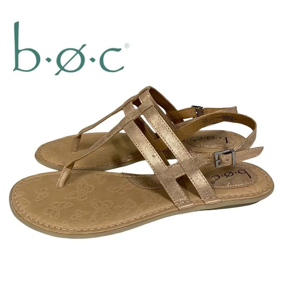 B.O.C. by BORN Women's Metallic Gold Thong Sandals 10